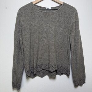 VTG 90s Clio Women Granola Girl Sweater Medium Brown Scalloped Pointelle Goblin
